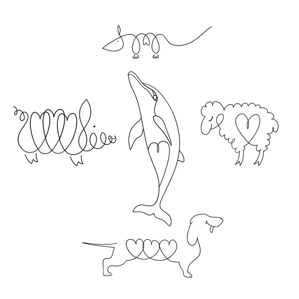 Dolphin, gris, råtta, hund, lamm. — Stock vektor