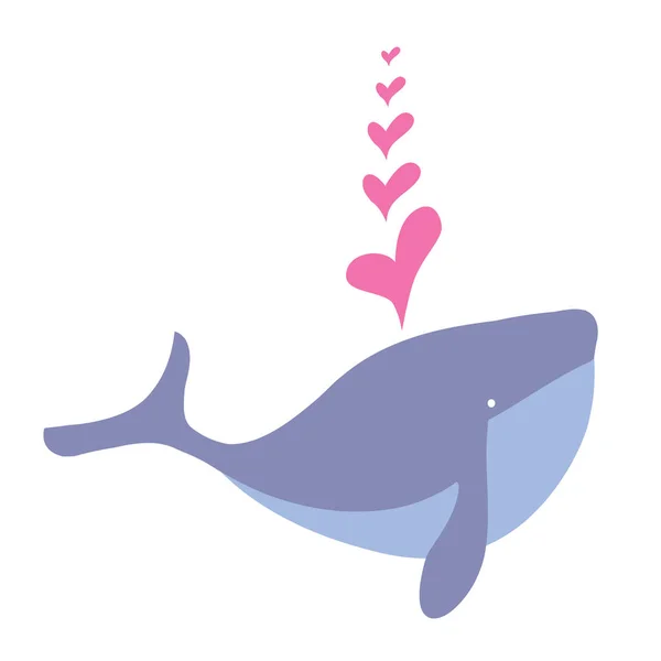 Happy cartoon walvis en hart, water cartoon walvis dier. — Stockvector
