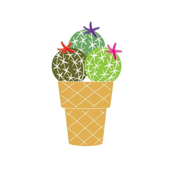 Het ijs van de cactus in een wafel op witte achtergrond. Vectorillustratie. — Stockvector