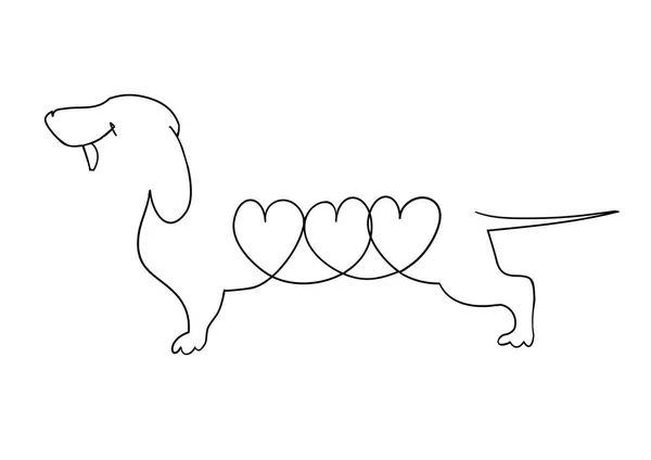 Imagen lineal original de un Dachshund con corazones . — Archivo Imágenes Vectoriales