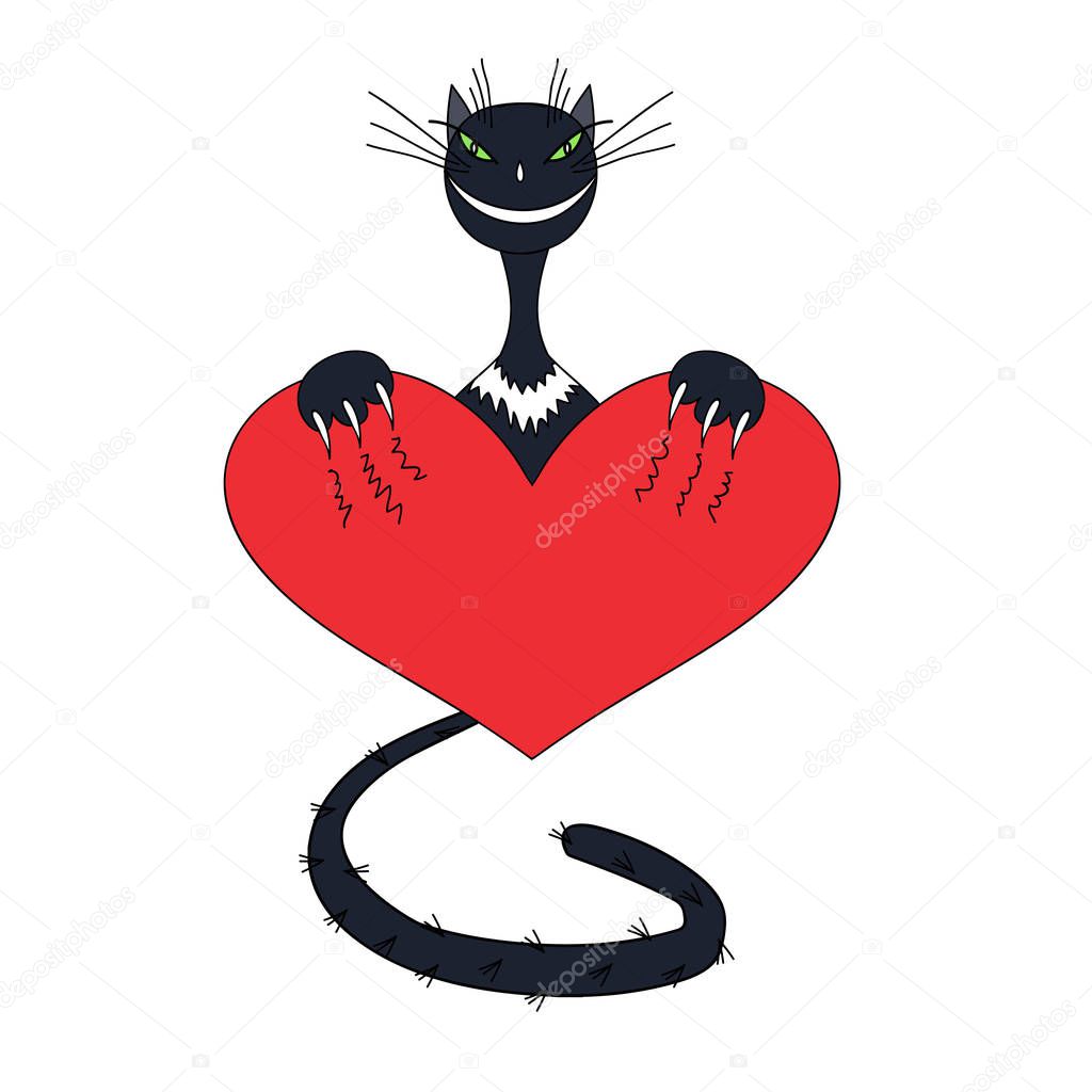 cat with heart. color vector