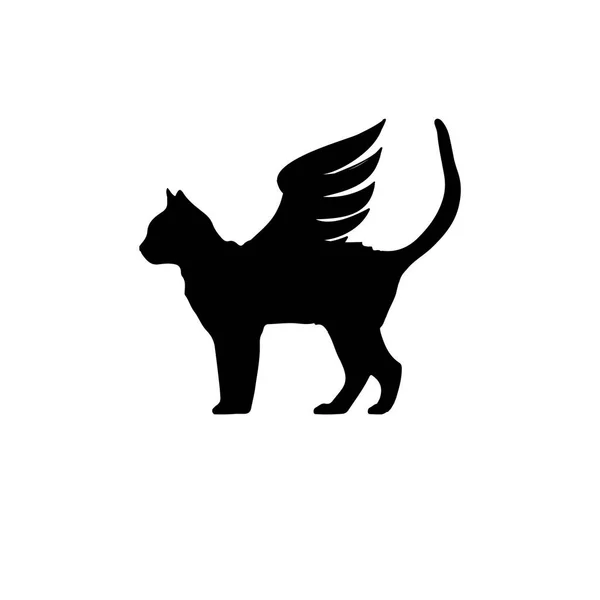 Black cat with wings. Cat with wings icon. — Stock Vector