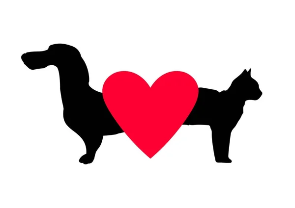 Кошка и собака. Сердце . — стоковый вектор