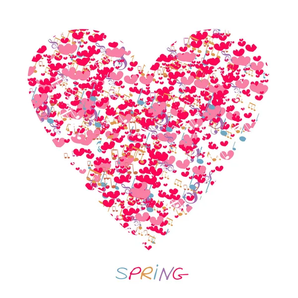 Love spring. Heart love with notes — Stock Vector