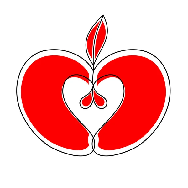 Rood hart appel als Logo. — Stockvector