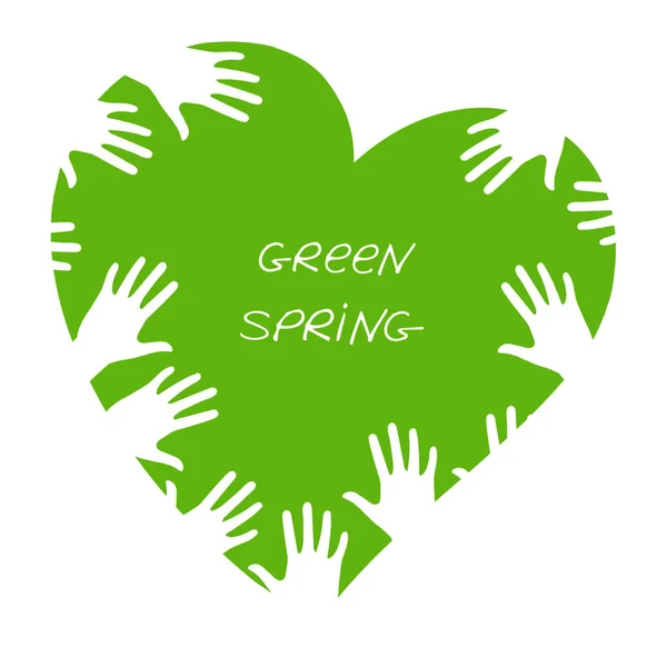 Das grüne Herz ist eine Metapher für den Frühling. — Stockvektor