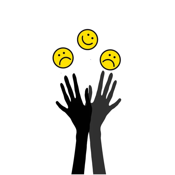 Handen jongleren smileys. — Stockvector