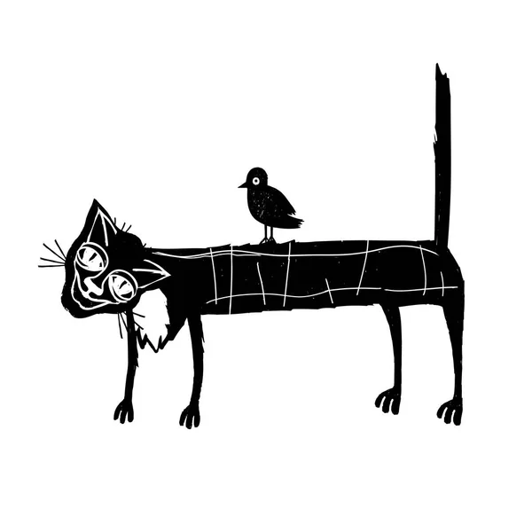 Кот и птица . — стоковый вектор