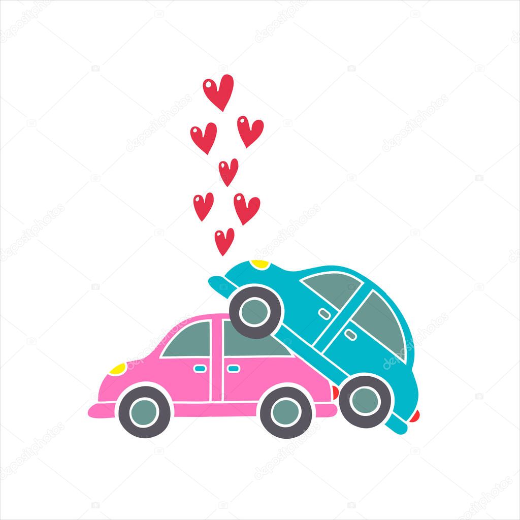 Cars in love. Accidents and couples. Cars get into an accident and find love- graphics