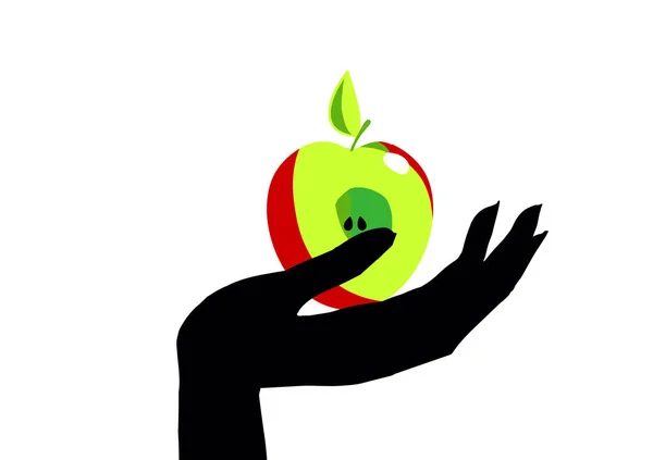 La main avec la pomme. La moitié d'une pomme dans la paume de votre main . — Photo