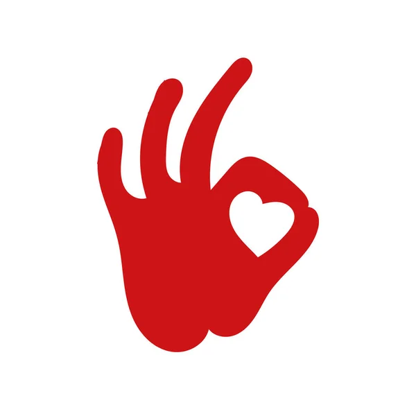 Señal de mano humana bien con plantilla de corazón para tarjetas de felicitación del día de San Valentín —  Fotos de Stock