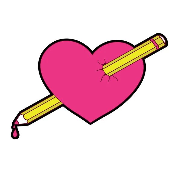 Жахливий мультиплікаційний патч. Серце прив'язане олівцем . — стоковий вектор