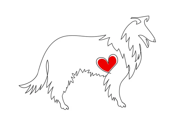 Collie Dog. Imagen lineal. Tatuaje perro con corazón . —  Fotos de Stock