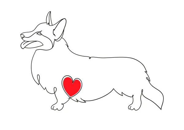 Corgi. Ilustraciones vectoriales dibujadas a mano. Imagen lineal original de un perro con corazón . — Archivo Imágenes Vectoriales