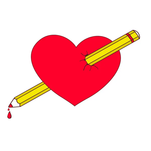 Herz mit Bleistift drin. Metapher für die Liebe zur Kunst. — Stockvektor