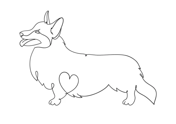 Galli Corgi hırkası. Corgi. Elle çizilmiş vektör çizimleri. Kalbi olan bir köpeğin orijinal doğrusal görüntüsü.