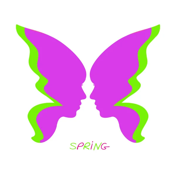 Le printemps. Le visage d'une femme en forme d'ailes de papillon. Concept de design abstrait pour salon de beauté, Spa, cosmétique, chirurgie plastique . — Image vectorielle