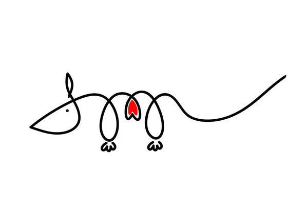 Illustrazioni vettoriali di ratti disegnate a mano. Immagine lineare originale di un ratto con un cuore . — Vettoriale Stock