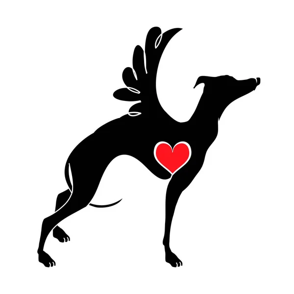 Hound dog with wings vector illustrations drawn by hand. Original flat image of a hound with a heart. — Stock Vector