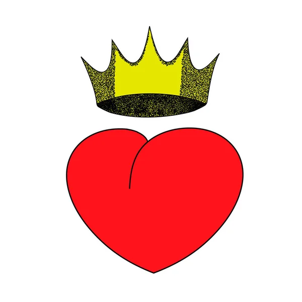 Hjärta i krona. Hjärta med krona Alla hjärtans dag gratulationskort mall. — Stock vektor