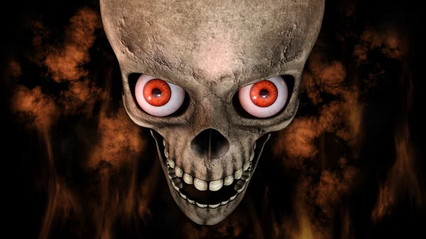 Lidská lebka s očima a děsivé, zlý pohled 3d vykreslování — Stock fotografie