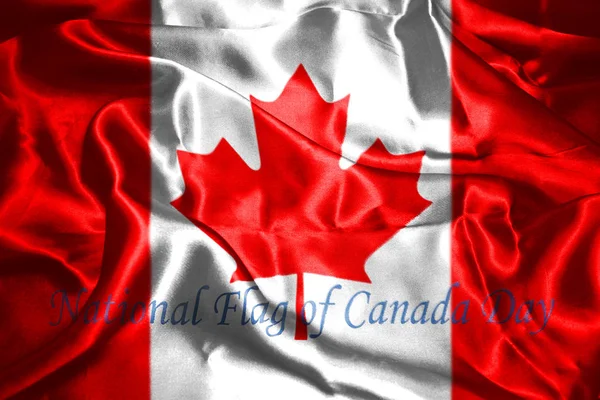 Bandera Canadiense con Texto Feliz Día de la Bandera Nacional de Canadá — Foto de Stock