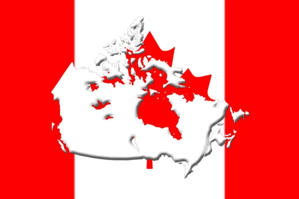 Καναδικού χάρτη με σημαία σε αυτό 3d Rendering — Φωτογραφία Αρχείου
