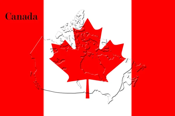 Kanadische Nationalflagge mit Landkarte von Kanada darauf 3D-Darstellung — Stockfoto