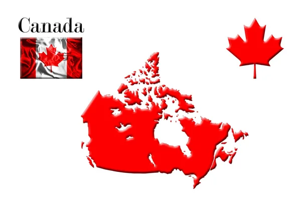Canadese kaart met vlag en Maple Leaf 3D-Rendering — Stockfoto