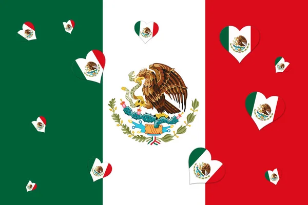 Bandera Nacional Mexicana con Escudo de Águila en Forma de Corazón — Foto de Stock