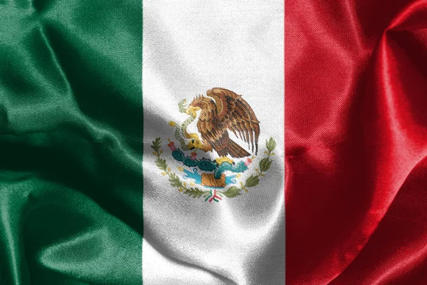 Мексиканский национальный флаг с орлиным гербом 3D рендеринга — стоковое фото