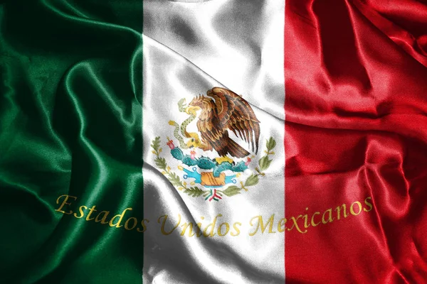 Mexican National Flag With Eagle Coat Of Arms 3D Rendering — Stock Photo, Image