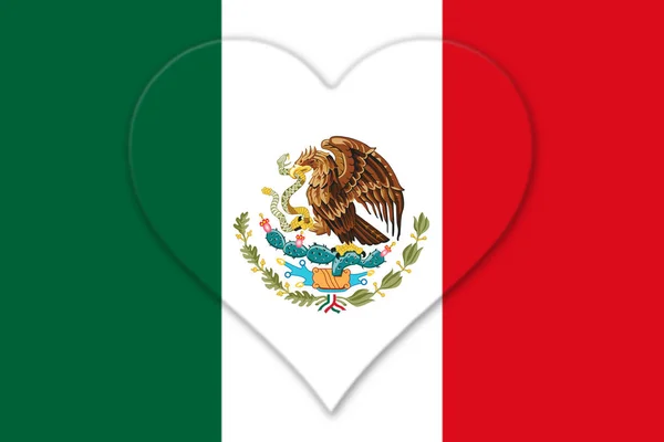 Mexican National Flag With Eagle Coat Of Arms In Shape Of Heart — Stock Photo, Image