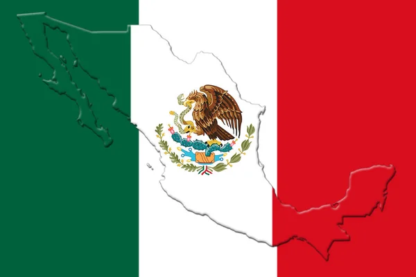 Bandeira nacional mexicana com casaco de águia de armas e mapa mexicano 3D Rendering — Fotografia de Stock