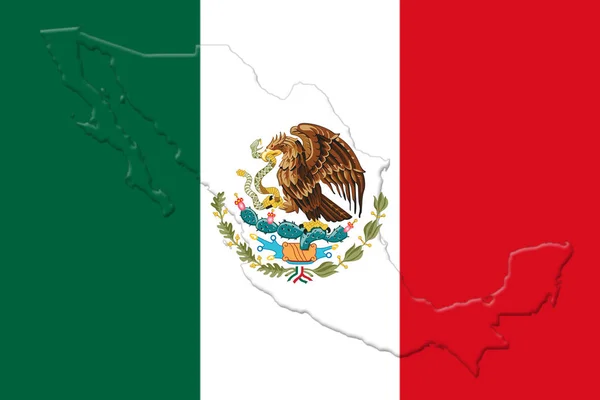 Bandeira nacional mexicana com casaco de águia de armas e mapa mexicano 3D Rendering — Fotografia de Stock