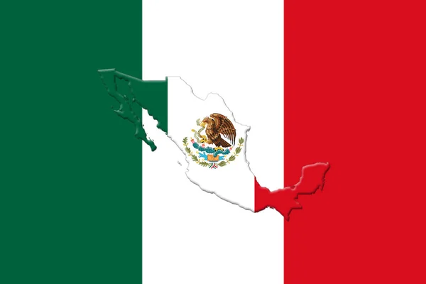 Bandeira nacional mexicana com casaco de águia de armas e mapa mexicano 3D Rendering — Fotografia de Stock