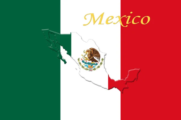 Μεξικάνικη εθνική σημαία με αετό εθνόσημο και Μεξικού χάρτη 3d Rendering — Φωτογραφία Αρχείου