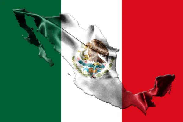 Mexican National Flag With Eagle Coat Of Arms and Mexican Map 3D Rendering — Stock Photo, Image