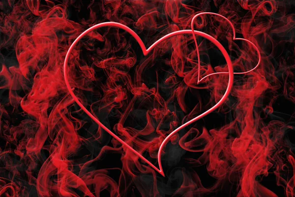 Hearts and White Fluffy Clouds With Red Smoke. Valentine's Day Concept Background 3D Illustration — Stock Photo, Image