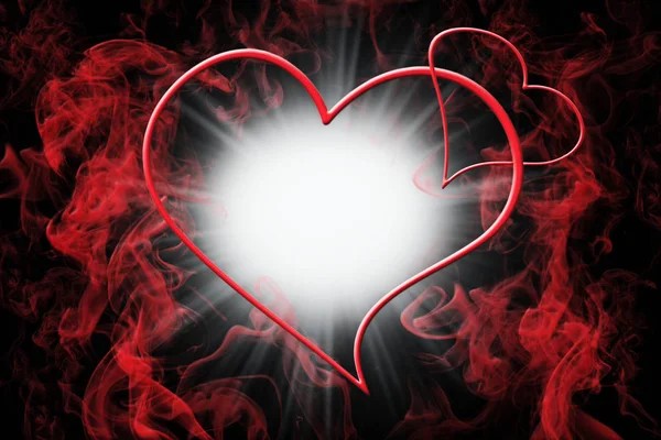 Hearts and White Fluffy Clouds With Red Smoke. Valentine's Day Concept Contexte Illustration 3D — Photo