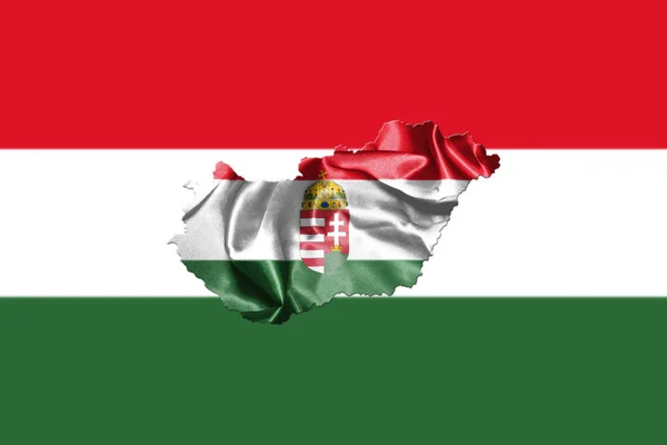Maďarská národní vlajka a mapa mával ve větru 3d ilustrace — Stock fotografie
