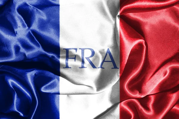 Die französische Nationalflagge weht im Wind mit dem Namen des Landes 3d Illustration — Stockfoto