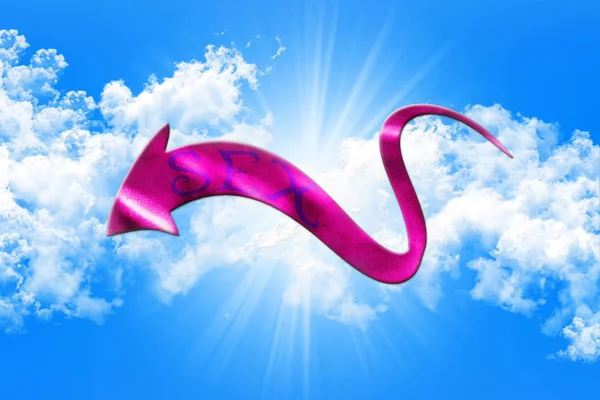 Concepto sexual. Flecha con sexo escrito en él mostrando el camino en el cielo y las nubes fondo 3D ilustración — Foto de Stock