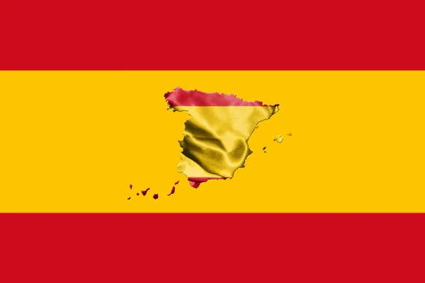 Испанский национальный флаг с картой Испании на нем 3D иллюстрация — стоковое фото