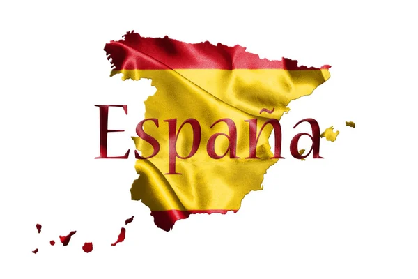 Bandera Nacional de España y Mapa con Nombre de País Escrito en ella Ilustración 3D — Foto de Stock