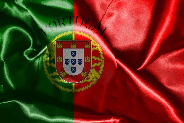 Bandera Nacional de Portugal con nombre de país Escrito en ella Ilustración 3D — Foto de Stock