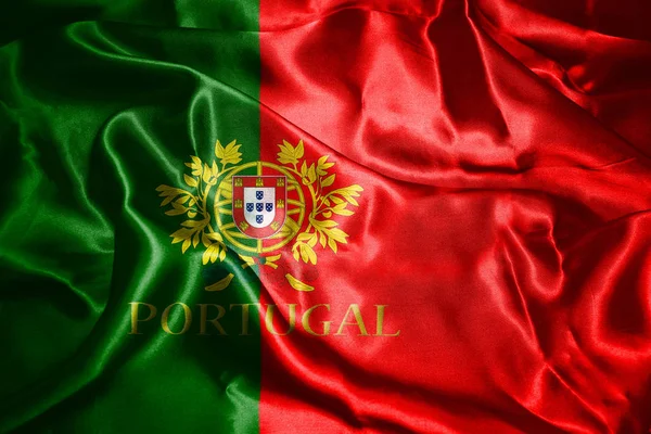 Bandeira Nacional de Portugal com Nome do País Escrito nela ilustração 3D — Fotografia de Stock