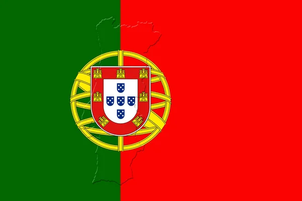 Portugal National Flag With Map Of Portugal On It 3D illustration — Stock Photo, Image