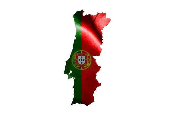 Bandera Nacional de Portugal Con Mapa De Portugal Aislado En Fondo Blanco Ilustración 3D — Foto de Stock