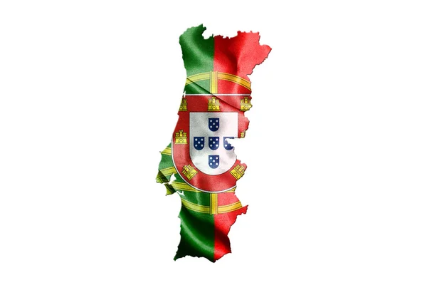 Bandeira nacional de Portugal com mapa de Portugal isolado em fundo branco ilustração 3D — Fotografia de Stock